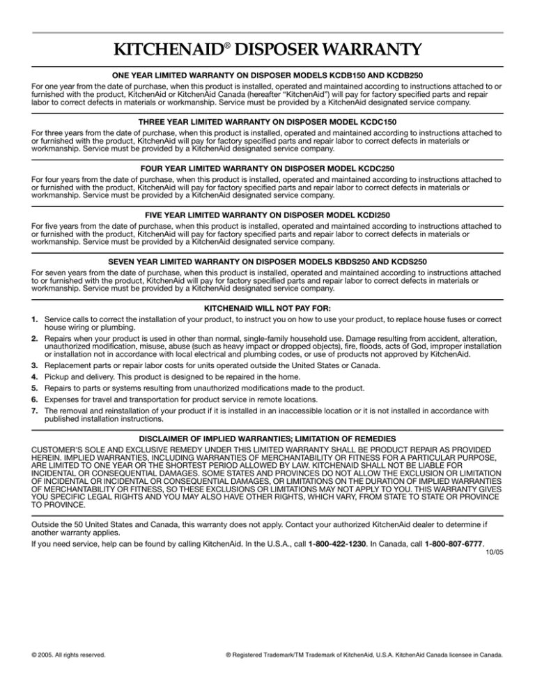 Is Kitchenaid Garbage Disposals Error Code E2 Covered Under Warranty?