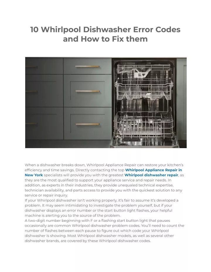 When To Call A Technician For Whirlpool Dishwashers Error Code Se